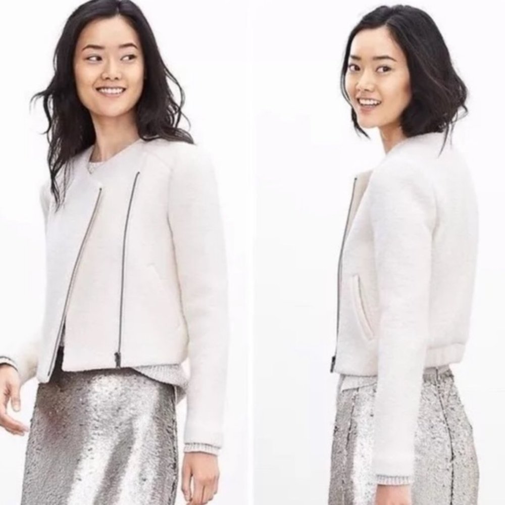 banana republic baby boucle cream wool blend moto jacket size 2P